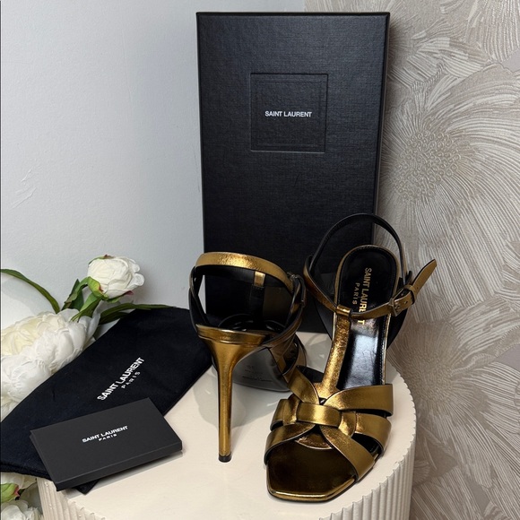 Saint Laurent Metallic Gold Strappy Heels - Picture 2 of 5